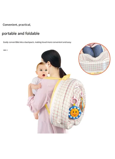 3-in-1 Portable Baby Travel Bassinet, Foldable Baby Bassinet with Bug Net &amp; Music Cartoon Toys, Multi-Purpose Baby Travel Nest with Waterproof Base 66523 (L79 x W46 x H38)cm - Blue / 0m+