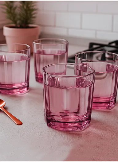 195ml 6-Pcs Elegant Design Hot &amp; Cold Beverags Glass Cup Sets 8607-R - Transparent Red 