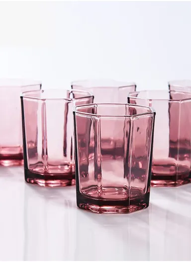 195ml 6-Pcs Elegant Design Hot &amp; Cold Beverags Glass Cup Sets 8607-R - Transparent Red 