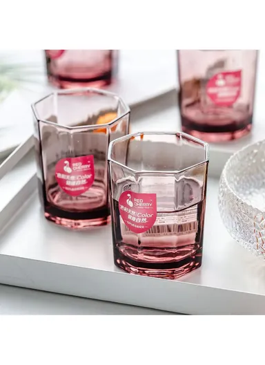 195ml 6-Pcs Elegant Design Hot &amp; Cold Beverags Glass Cup Sets 8607-R - Transparent Red 
