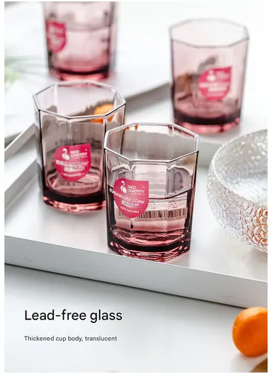 195ml 6-Pcs Elegant Design Hot &amp; Cold Beverags Glass Cup Sets 8607-R - Transparent Red 