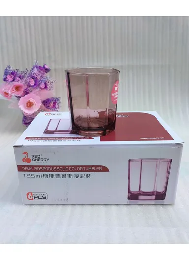 195ml 6-Pcs Elegant Design Hot &amp; Cold Beverags Glass Cup Sets 8607-R - Transparent Red 