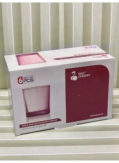 225ml 6-Pcs Round Rim Hot &amp; Cold Beverags Glass Cup Sets 70085-R - Transparent Red 