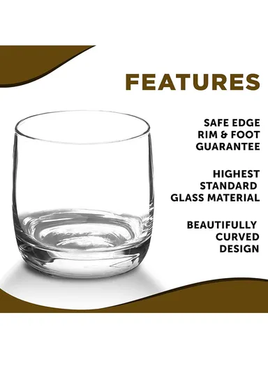 330ml 6Pcs Round Rim Glass Cups with Pentagon Base Shape for Hot &amp; Cold Beverages HS5302 - Transparent