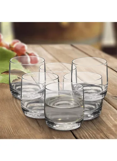 330ml 6Pcs Round Rim Glass Cups with Pentagon Base Shape for Hot &amp; Cold Beverages HS5302 - Transparent