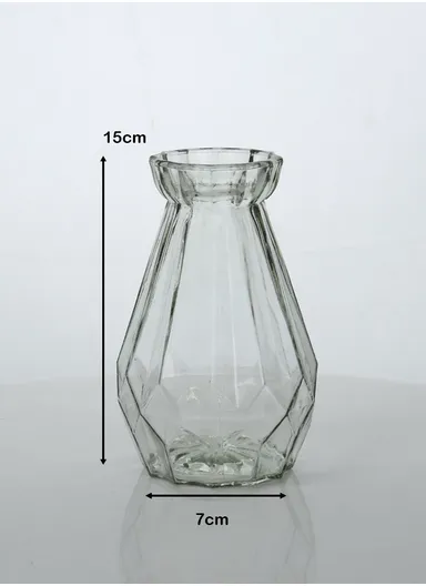 Elegant Diamond Design Flower Desk Decorative Glass Vase (D7 x H15)cm - Transparent