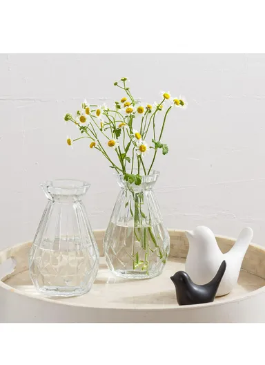 Elegant Diamond Design Flower Desk Decorative Glass Vase (D7 x H15)cm - Transparent