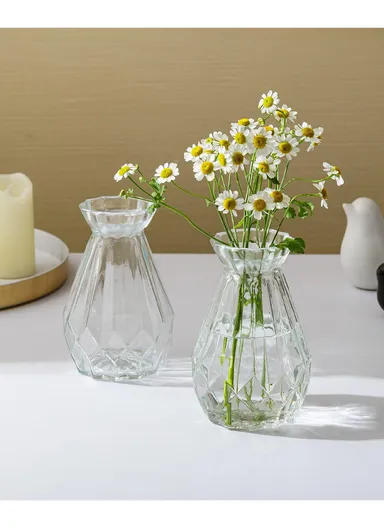 Elegant Diamond Design Flower Desk Decorative Glass Vase (D7 x H15)cm - Transparent