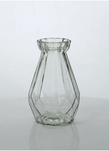 Elegant Diamond Design Flower Desk Decorative Glass Vase (D7 x H15)cm - Transparent