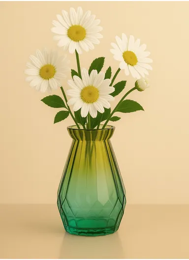 Diamond Design Multi-Color Elegant Slim Neck Flower Desk Decorative Glass Vase (D8.5 x H15)cm - Green &amp; Yellow