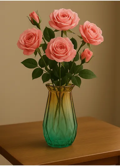 Bright Star Design Multi-Color Elegant Flower Desk Decorative Glass Vase (D7 x H20)cm - Green &amp; Yellow