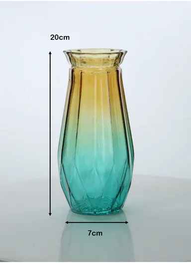 Bright Star Design Multi-Color Elegant Flower Desk Decorative Glass Vase (D7 x H20)cm - Green &amp; Yellow