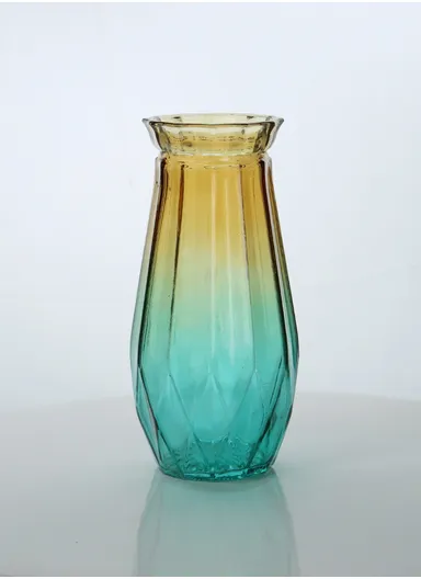 Bright Star Design Multi-Color Elegant Flower Desk Decorative Glass Vase (D7 x H20)cm - Green &amp; Yellow