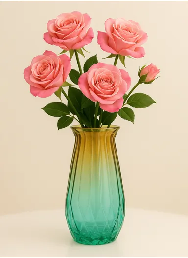 Bright Star Design Multi-Color Elegant Flower Desk Decorative Glass Vase (D7 x H20)cm - Green &amp; Yellow