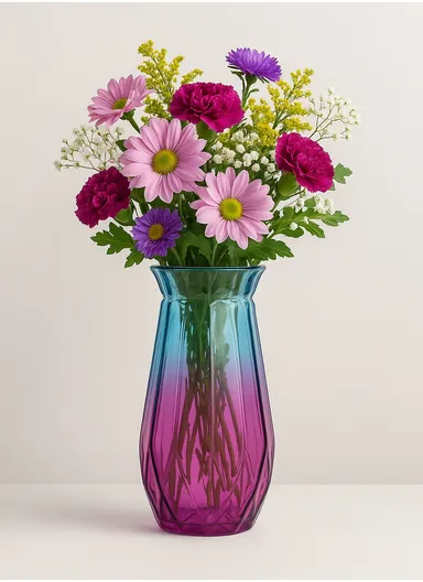 Bright Star Design Multi-Color Elegant Flower Desk Decorative Glass Vase (D7 x H20)cm - Blue &amp; Purple