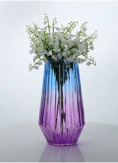 Cappuccino Design Multi-Color Elegant Modern Design Flower Desk Decorative Glass Vase (D12 x H20)cm - Purple &amp; Blue