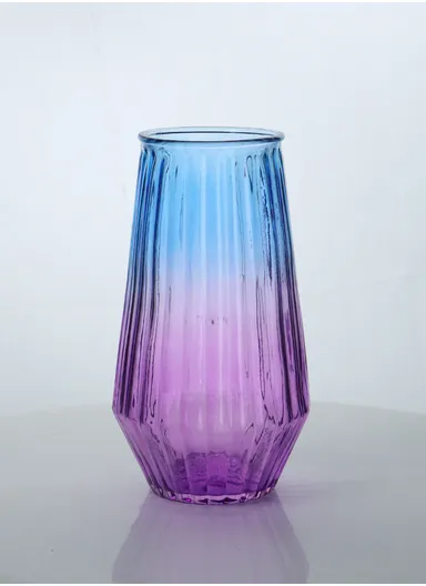 Cappuccino Design Multi-Color Elegant Modern Design Flower Desk Decorative Glass Vase (D12 x H20)cm - Purple &amp; Blue