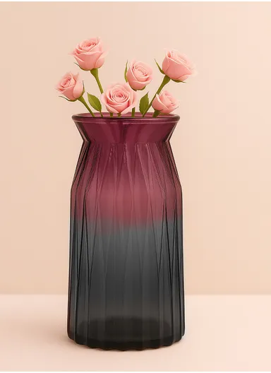 Origami Design Multi-Color Elegant Flower Desk Decorative Glass Vase (D11 x H20)cm - Purple &amp; Pink