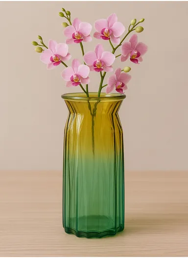 Origami Design Multi-Color Elegant Flower Desk Decorative Glass Vase (D11 x H25)cm - Green &amp; Yellow