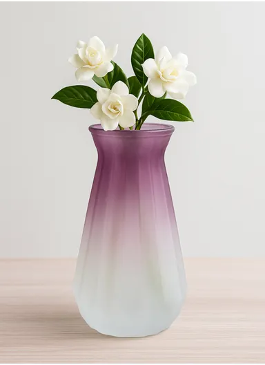 Origami Frosted Design Multi-Color Elegant Matte Flower Desk Decorative Glass Vase (D12 x H25)cm - Purple &amp; White
