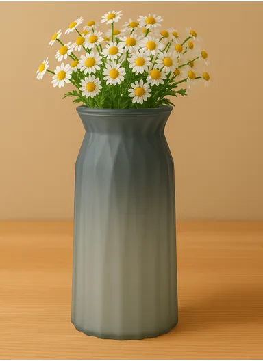 Origami Frosted Design Multi-Color Elegant Matte Flower Desk Decorative Glass Vase (D11 x H24)cm - Grey