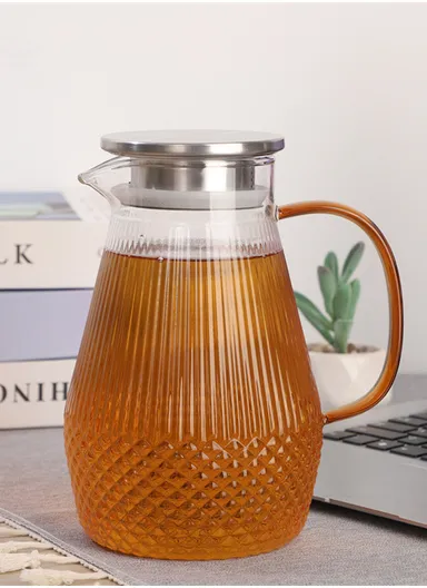 1.5L Glass Jug with Comfortable Handle &amp; Stainless Steel Lid 006 - Yellow