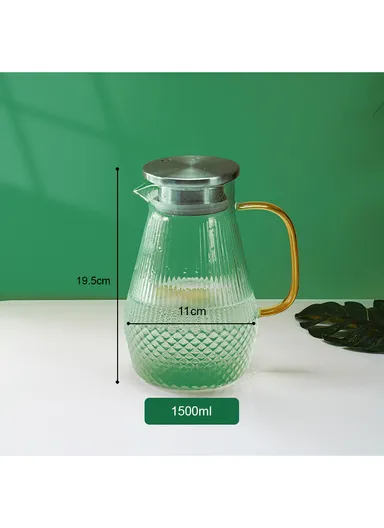 1.5L Glass Jug with Comfortable Handle &amp; Stainless Steel Lid 006 - Yellow