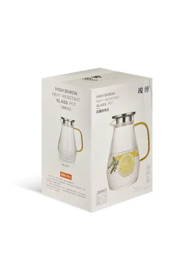 1.5L Glass Jug with Comfortable Handle &amp; Stainless Steel Lid 006 - Yellow