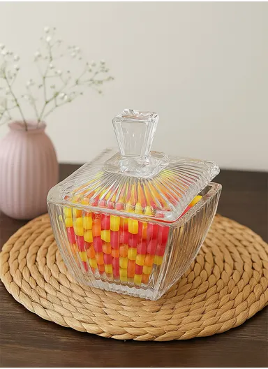 Glass Sugar Bowl with Lid, Transparent Storage Jar TG524