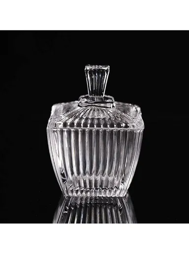 Glass Sugar Bowl with Lid, Transparent Storage Jar TG524