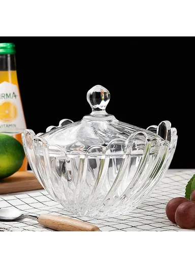 Mini Modern Style Glass Jar with Lid, Multi-Use Wide Mouth Storage Candy Container S508 (D11.5 x H11.5)cm