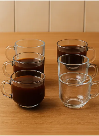 135ml 6-Pcs Hot Drinks Glass Mugs Set with Comfortable Grip C45