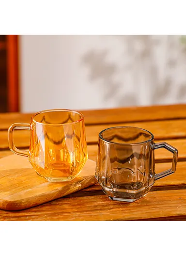 250ml 6 Pcs Elegant Round Glass Cup With Comfortable Handle Suitable For Hot &amp; Cold Beverages ZB1004-YH