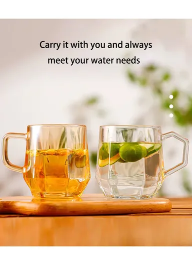 320ml 6Pcs  Home Office Glass Mug Set with Hexagonal Handle &amp; Base BMZB8050 - Amber