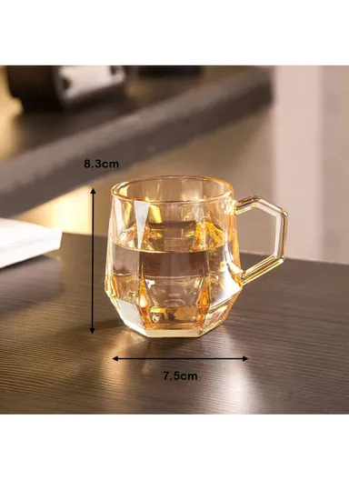 320ml 6Pcs  Home Office Glass Mug Set with Hexagonal Handle &amp; Base BMZB8050 - Amber