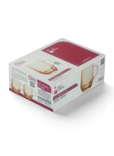 320ml 6Pcs  Home Office Glass Mug Set with Hexagonal Handle &amp; Base BMZB8050 - Amber