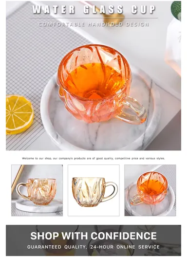 3Pcs 160ml Stylish Glass Cups Set With Comfortable Grip ZB44A-HP (D7.5 x H7)cm