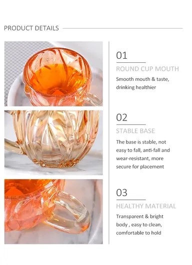 3Pcs 160ml Stylish Glass Cups Set With Comfortable Grip ZB44A-HP (D7.5 x H7)cm