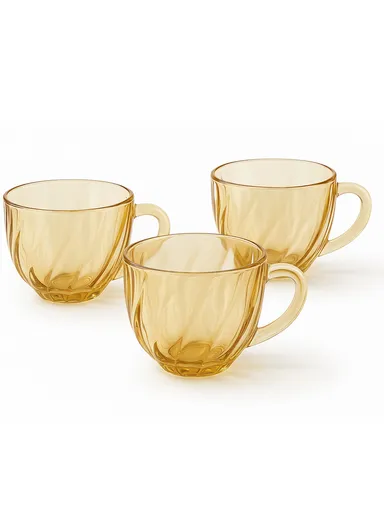 3Pcs 160ml Stylish Glass Cups Set With Comfortable Grip ZB44A-HP (D7.5 x H7)cm