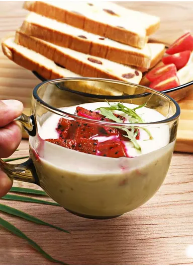 2-Pcs 385ml Glass Round Rim Milk, Tea Mug Set (D10.5 x W8.5)cm - Yellow