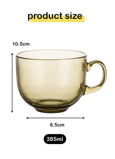 2-Pcs 385ml Glass Round Rim Milk, Tea Mug Set (D10.5 x W8.5)cm - Yellow