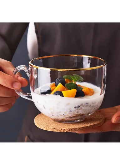 2-Pcs 385ml Glass Round Rim Milk, Tea Mug Set (D10.5 x W8.5)cm - Yellow