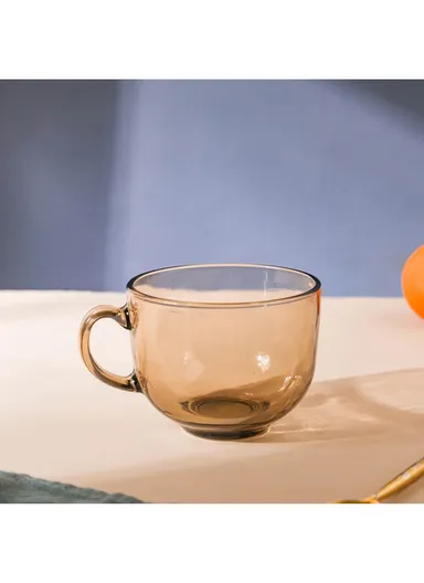 2-Pcs 385ml Glass Round Rim Milk, Tea Mug Set (D10.5 x W8.5)cm - Yellow