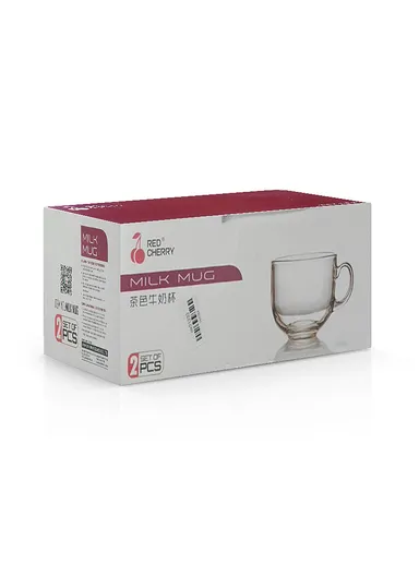 2-Pcs 385ml Glass Round Rim Milk, Tea Mug Set (D10.5 x W8.5)cm - Yellow