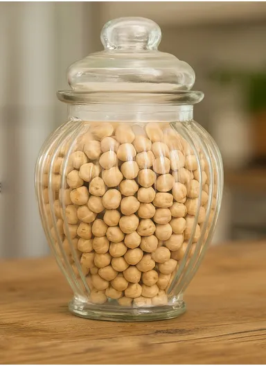 Glass Stipe Bowl with Lid, Transparent Storage Jar 