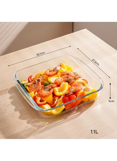 1.1L Square Borosilicate Glass Baking Dish Oven-Safe Tray (21.3x18.7x5)cm