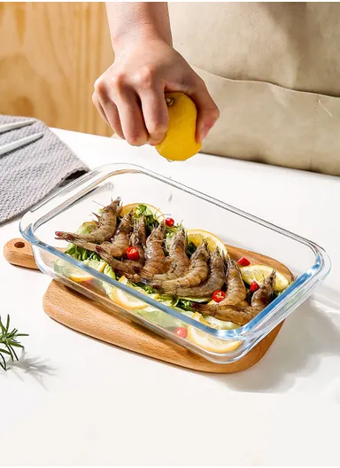 1L Multifunctional Transparent Rectangular Borosilicate Glass Tray for Baking &amp; Serving (W26 x D15 x H4.5)cm