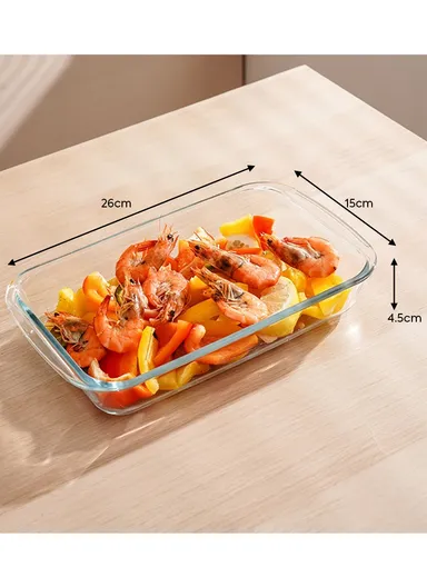 1L Multifunctional Transparent Rectangular Borosilicate Glass Tray for Baking &amp; Serving (W26 x D15 x H4.5)cm