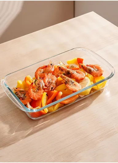 1L Multifunctional Transparent Rectangular Borosilicate Glass Tray for Baking &amp; Serving (W26 x D15 x H4.5)cm