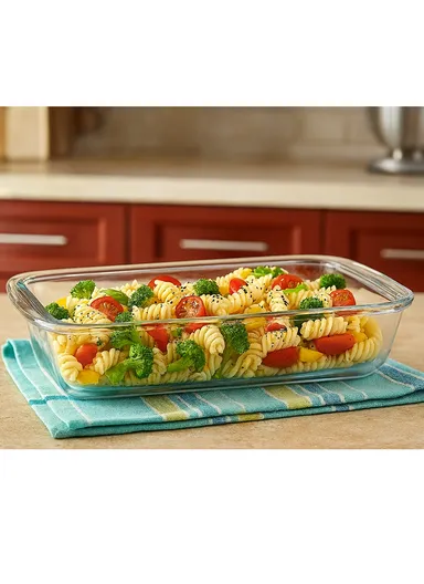 1L Multifunctional Transparent Rectangular Borosilicate Glass Tray for Baking &amp; Serving (W26 x D15 x H4.5)cm